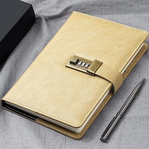 Vista 31 de WEMATE Diario con cerradura, diario A5 de piel sintética con candado, 240 páginas, diario de cerraduras vintage, cuaderno de contraseña con Negro