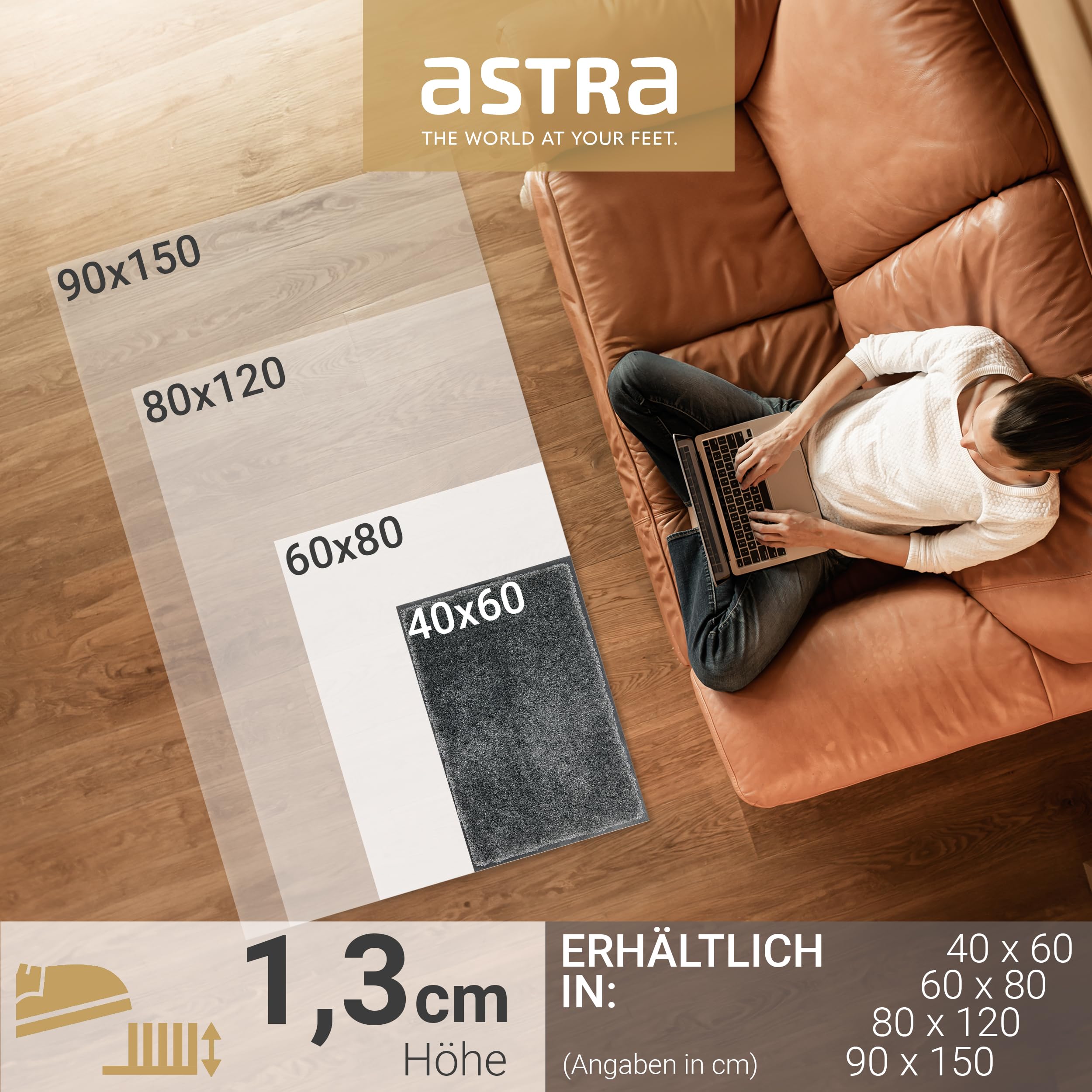 Rutschfeste Schmutzfangmatte innen weich - Anthrazit 80x120cm (Rechteckig) | Pflegeleichte Sauberlaufmatte Eingang Fussmatte rutschfest Läufer Flur waschbar per Hand Türmatte PVC frei Fußmatte indoor