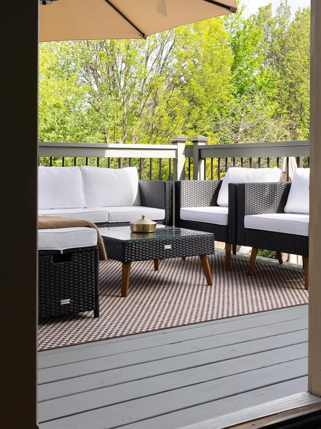 SAFAVIEH Washable Rug Outdoor Courtyard Collection - 9' x 12', Light Brown & Light Grey, Non-Shedding & Easy Cleaning, Ideal for Patio, Backyard, Mudroom (CY8653-36321)