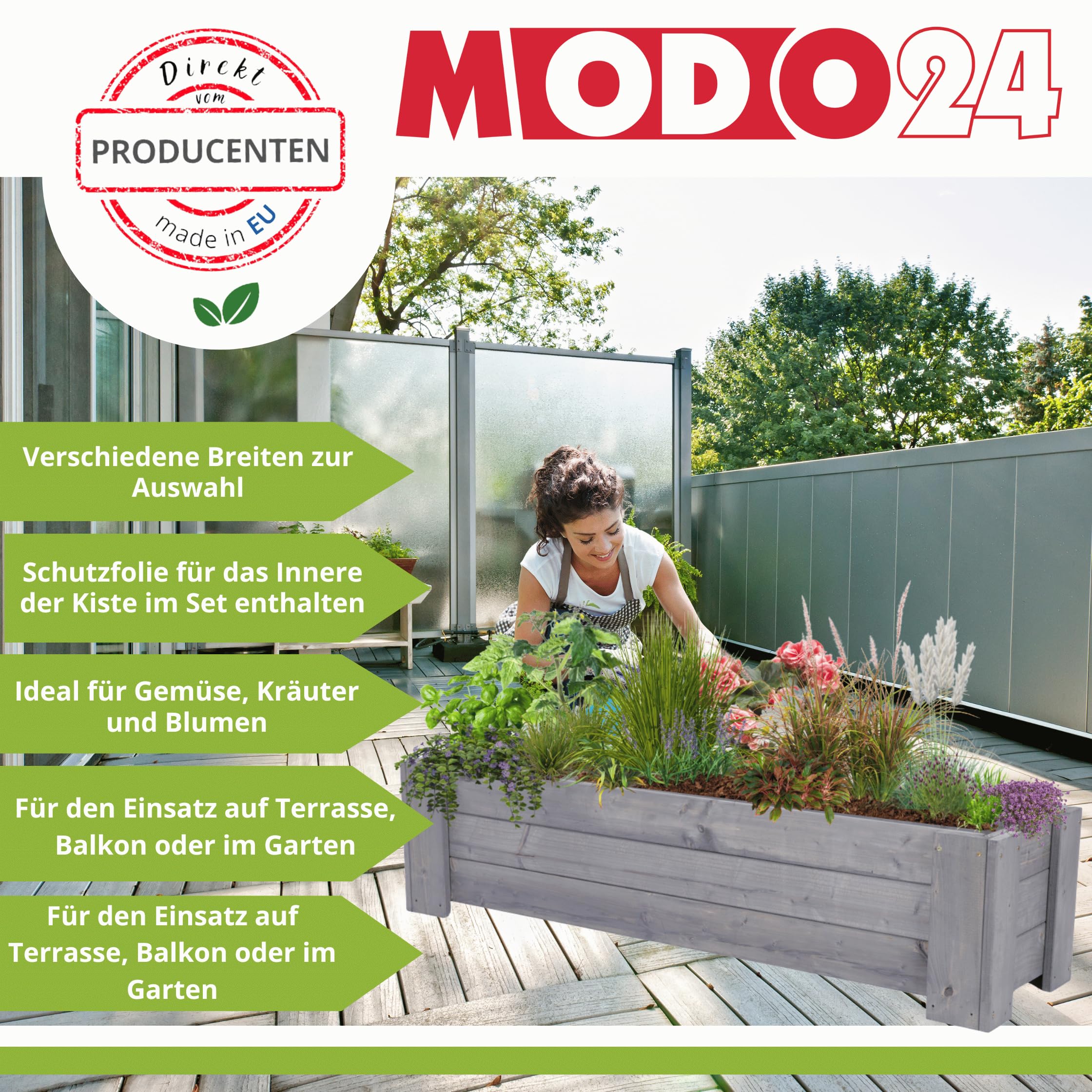 Pflanzkübel aus Holz, Hochbeet mit Schutzfolie, Kiefernholz Pflanzkasten Blumenkasten für Outdoor Garten Terrasse Balkon, Wetterfest, Stabil & Dekorativ, 30x137x33 cm Farbe: Grau imprägniert