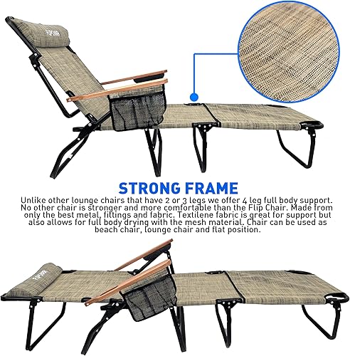 Miniatura 5 de EasyGo Product FLIP - Tumbona para patio, orificios para cara y brazos, 4 patas, material textileno, 6 posiciones, almohada reclinable para
