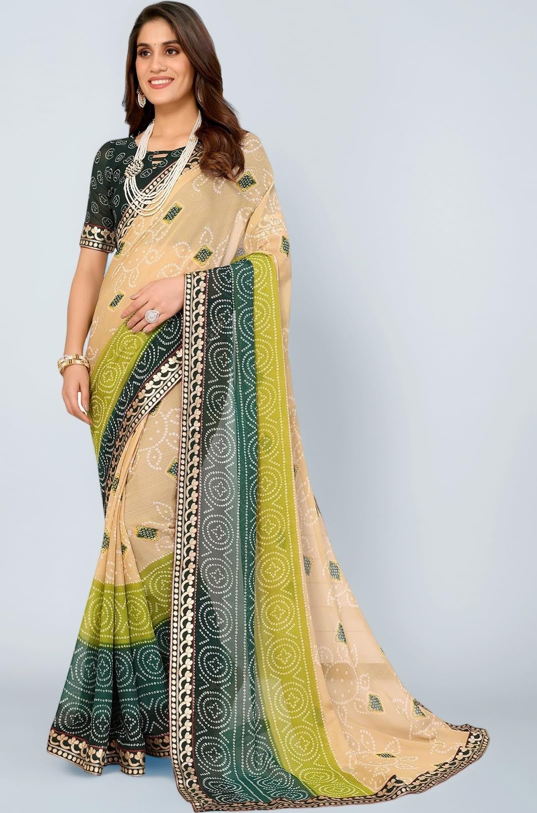 Womens latest Georgette Saree With Lace and Blouse Material