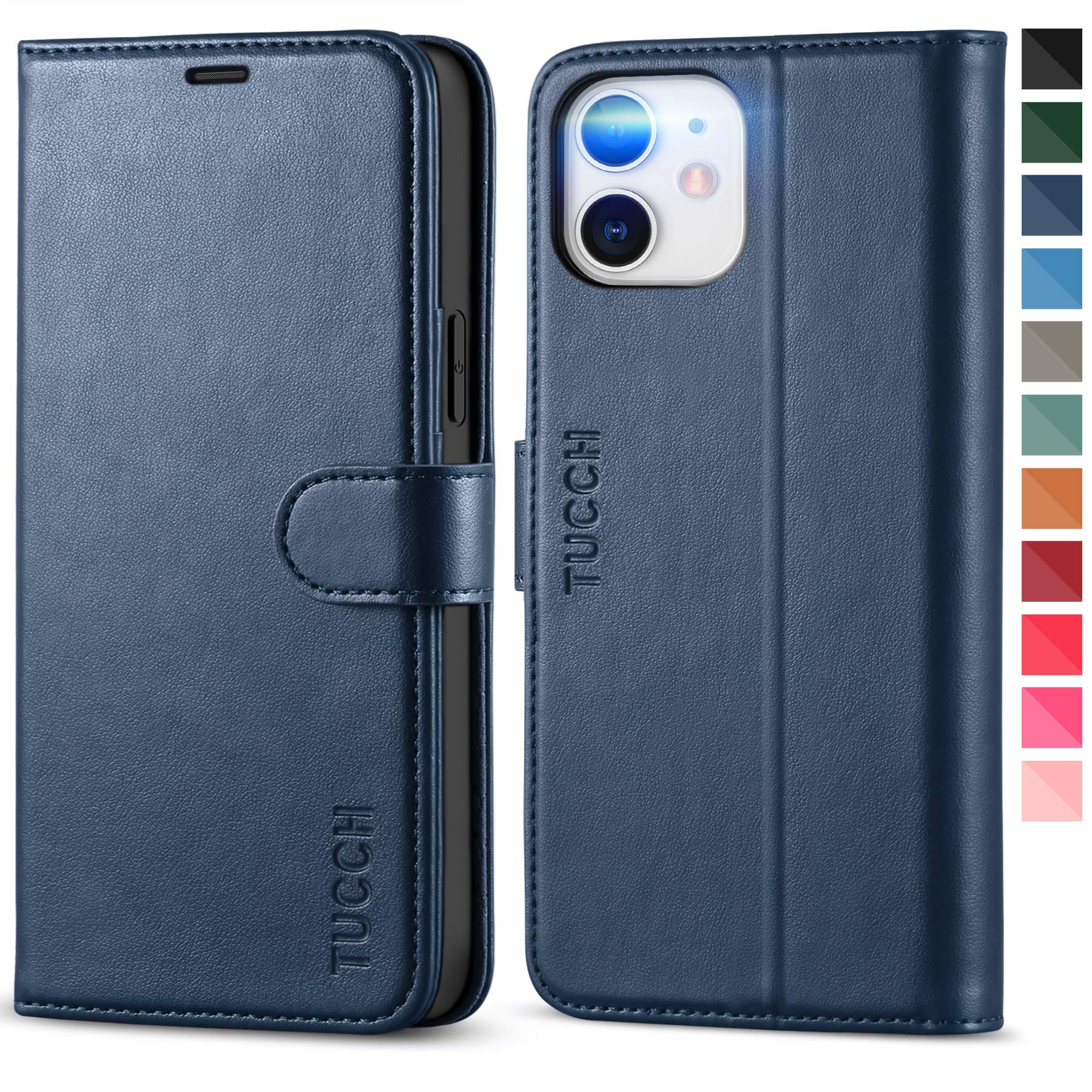TUCCHWallet Case for iPhone 12 Pro/iPhone 12 (6.1"), Magnetic PU Leather Case with RFID Blocking Card Slot Kickstand[Shockproof TPU], Protective Flip Cover Compatible with iPhone 12 Pro/12, Dark Blue
