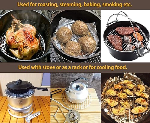 Miniatura 6 de CAMPINGMOON Rejilla redonda de enfriamiento para hornear, asar al vapor y cocinar a la parrilla de acero inoxidable, se ajusta a horno holandés