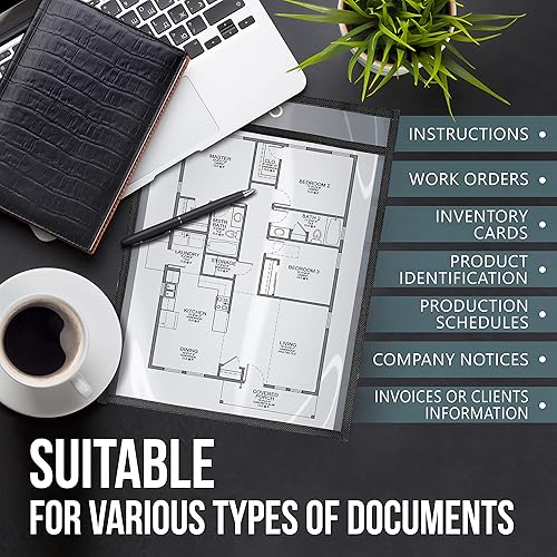 Miniatura 6 de Paquete de 5 soportes para boletos de trabajo de 9 x 12 pulgadas, fundas de plástico para documentos para pedidos de trabajo, soportes para boletos