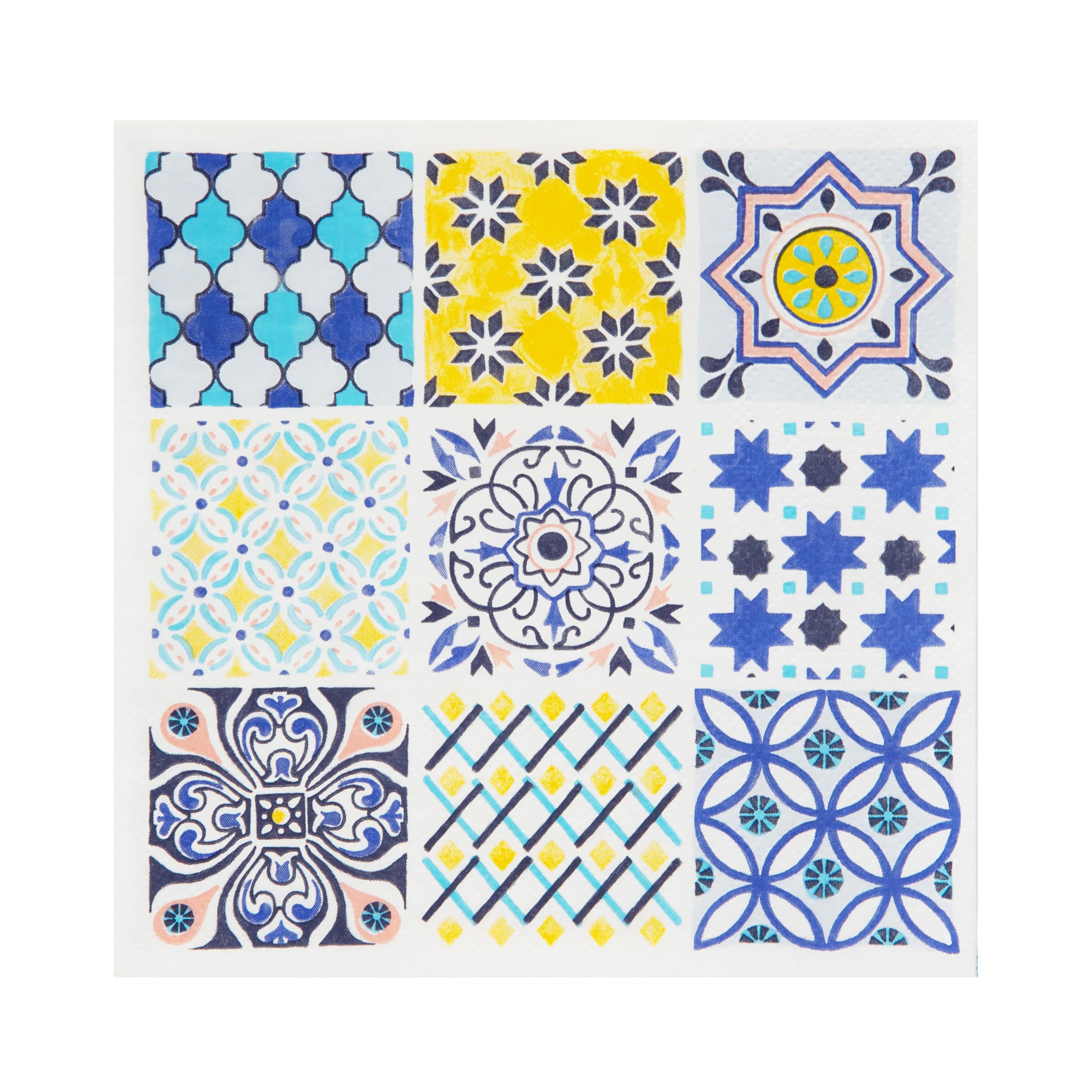 Talking Tables Moroccan Tiled Blue Napkins | Bold Colourful Recyclable Paper Serviettes for Decoupage, Eco-Friendly Disposable Party Tableware for Summer, Birthday - 20 Pack