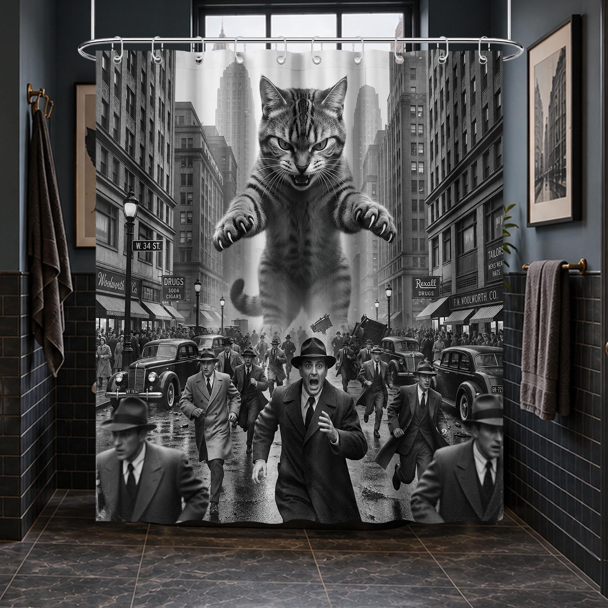 Extra Tall Shower Curtain XL Black Cat, 70 x 96 Inchs