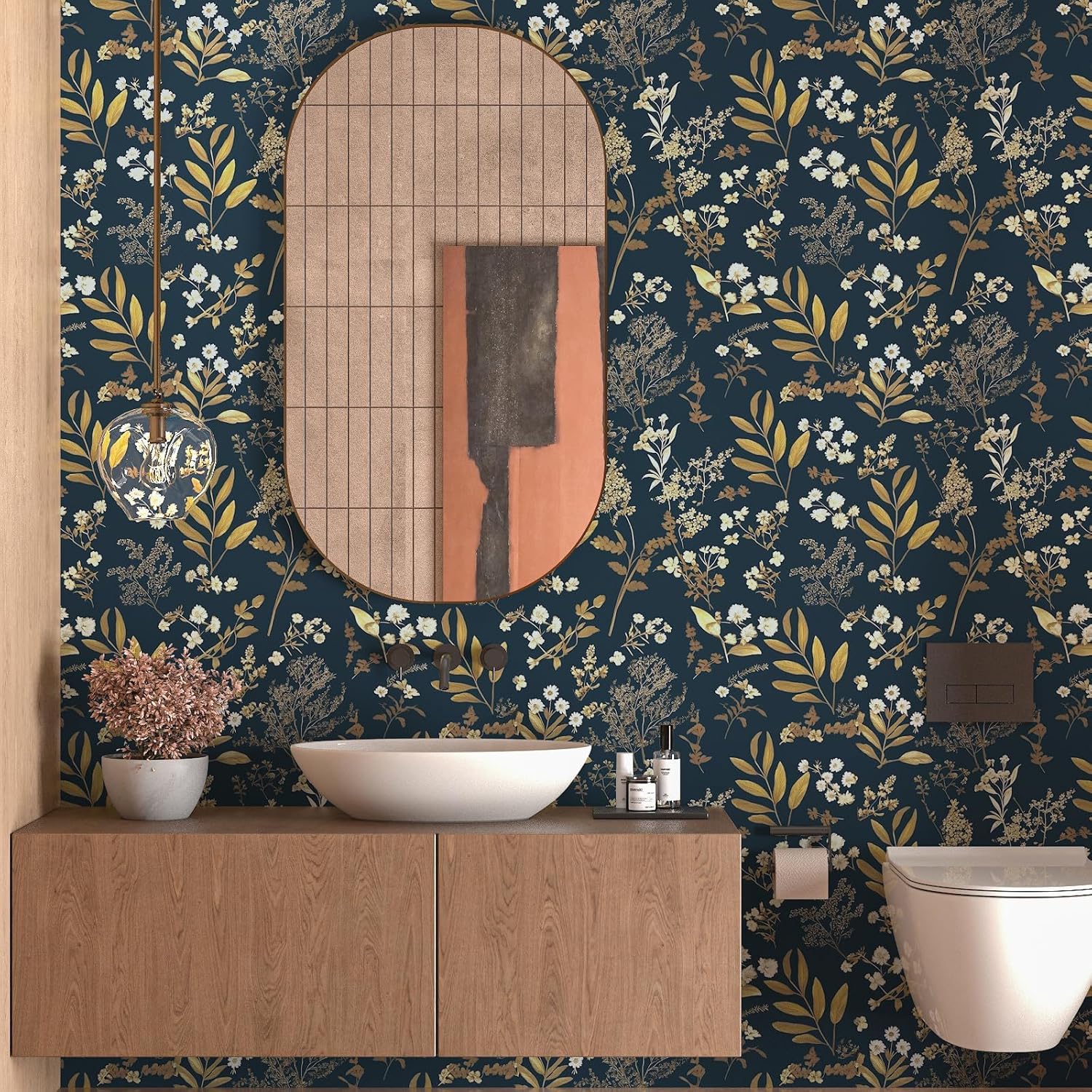 Laatse Dark Blue Leaf Wallpaper Peel and Stick Dark Floral Wallpaper for Bedroom Vintage Leaf Contact Paper Waterproof Self Adhesive Boho Floral Wall Paper for Bedroom Walls Countertop 17.5in x 393in