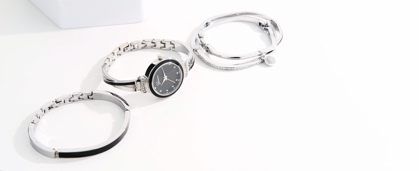 Four-Piece Bangle Analog Quartz Wrist Watch Set with Crystal Pendant Floral Bracelet Watch Set for Women – 2-Piece Quartz Watch  main image 3