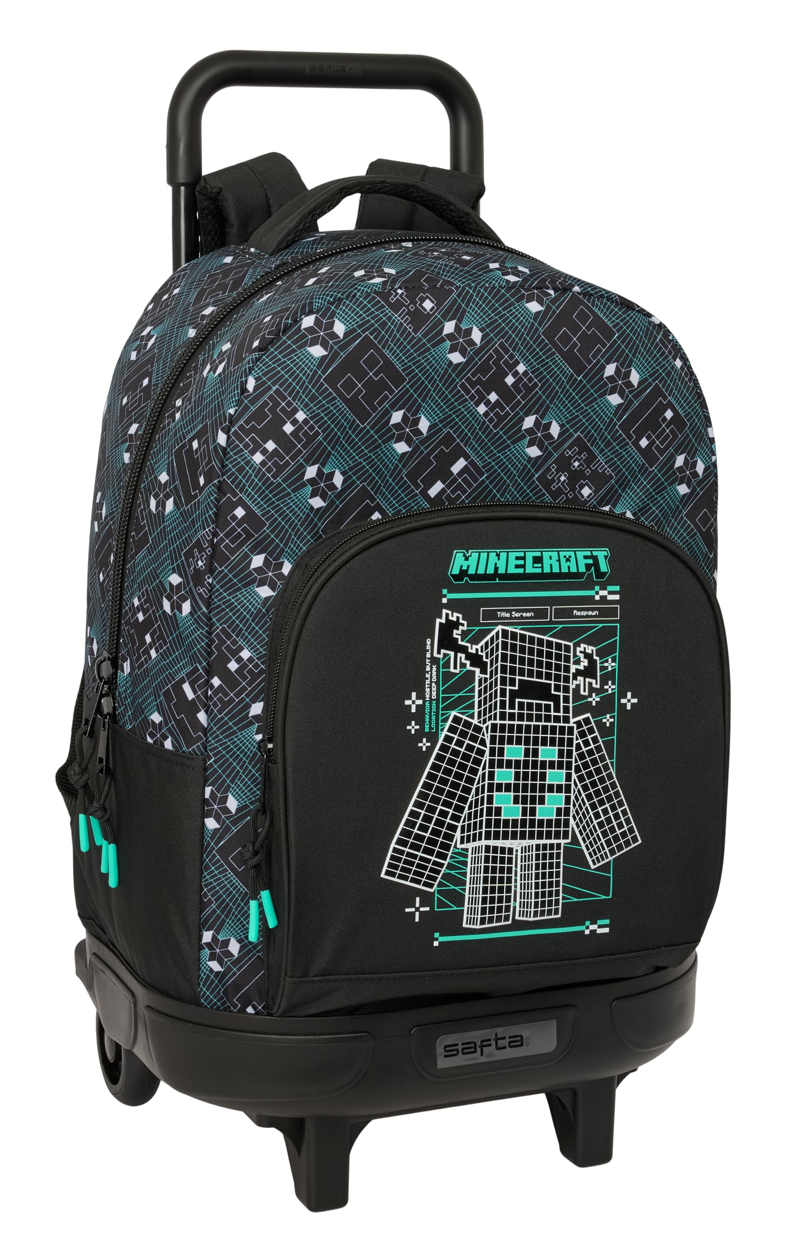 MINECRAFT SCREEN - Mochila Grande con Ruedas, Compacta, Extraíble, Ideal para Niños de Diferentes Edades, Cómoda y Versátil, Calidad y Resistencia, 33x22x45 cm
