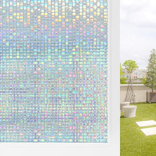 Privacy Window Film Stained Glass Non-Adhesive Rainbow Window Film Home Decorative Vinyl Static Cling Window Stickers Window Covering for Glass Door Bedroom Office