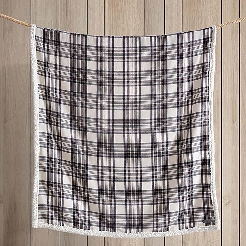 Vista 25 de Eddie Bauer Manta decorativa de franela de algodón para el hogar, ropa de cama reversible de sherpa para todas las estaciones, a cuadros, azul