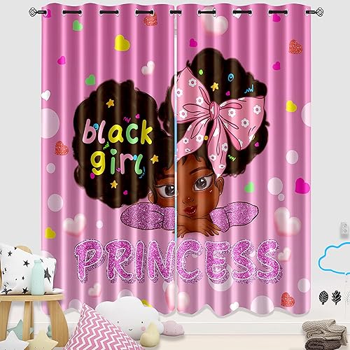 Cortinas negras para decoración de habitación para dormitorio de niñas, cortinas afroamericanas para niñas, cortinas para dormitorio, cortinas rosas