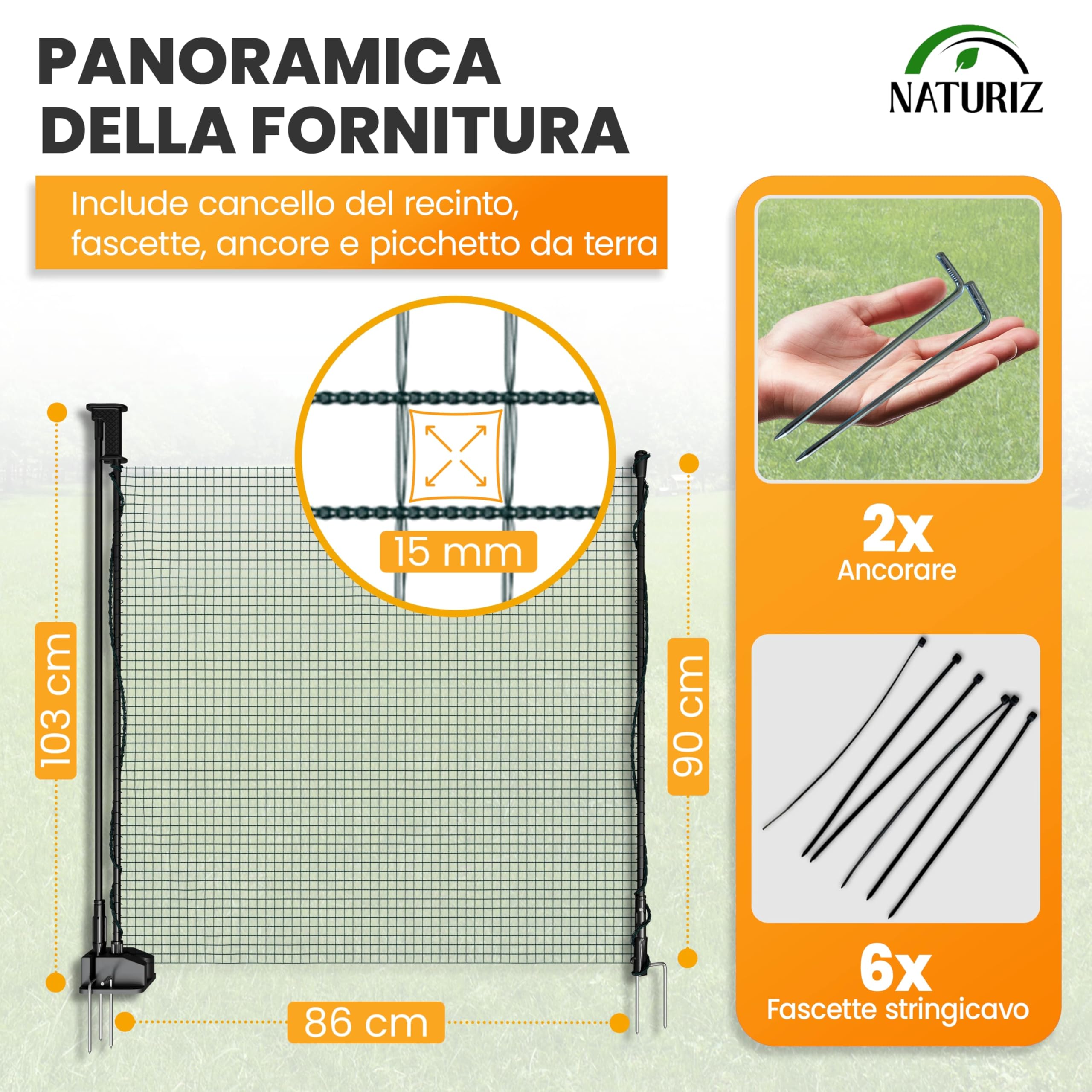 NATURIZ Recinzione cancello con apertura con una sola mano – cancello mobile per campeggio, giardino e pascolo – porta di vimini con montaggio e smontaggio rapido, senza elettricità