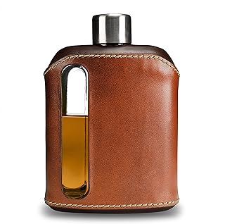 Sponsored Ad - Ragproper Modern Glass Hip Flask for Whiskey and Spirits (Double Shot 240ml, Leather Dark & Tan)