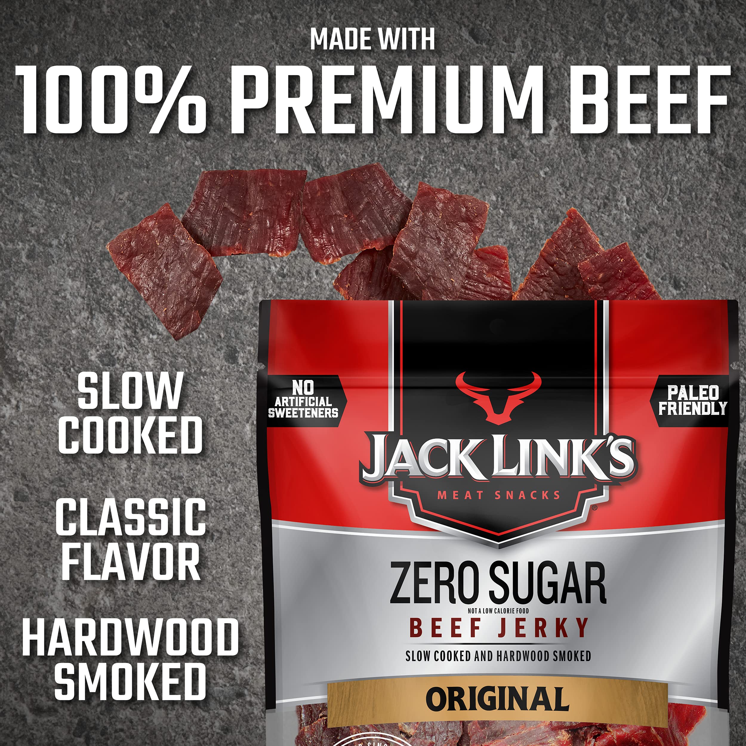 Jack Link's Beef Jerky, Zero Sugar, Paleo Friendly Snack with No