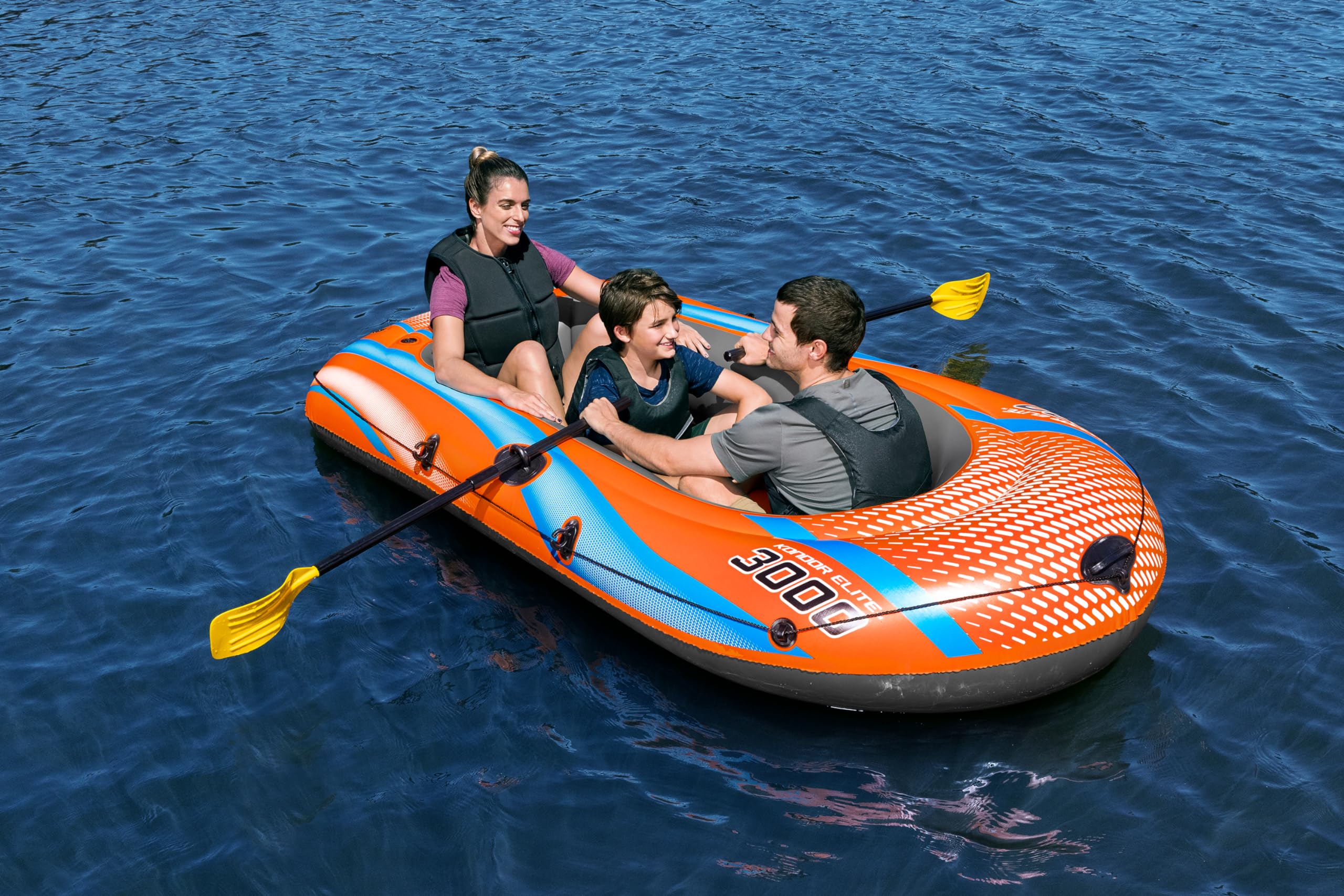 Bestway Inflatable Boat, Kondor 3000, 3 Persons, Raft Set with Oar and Hand/Foot Pump, Heavy Duty Handles and Interlocking Valves, 8.1” x 48”, 2.46m x 1.22m