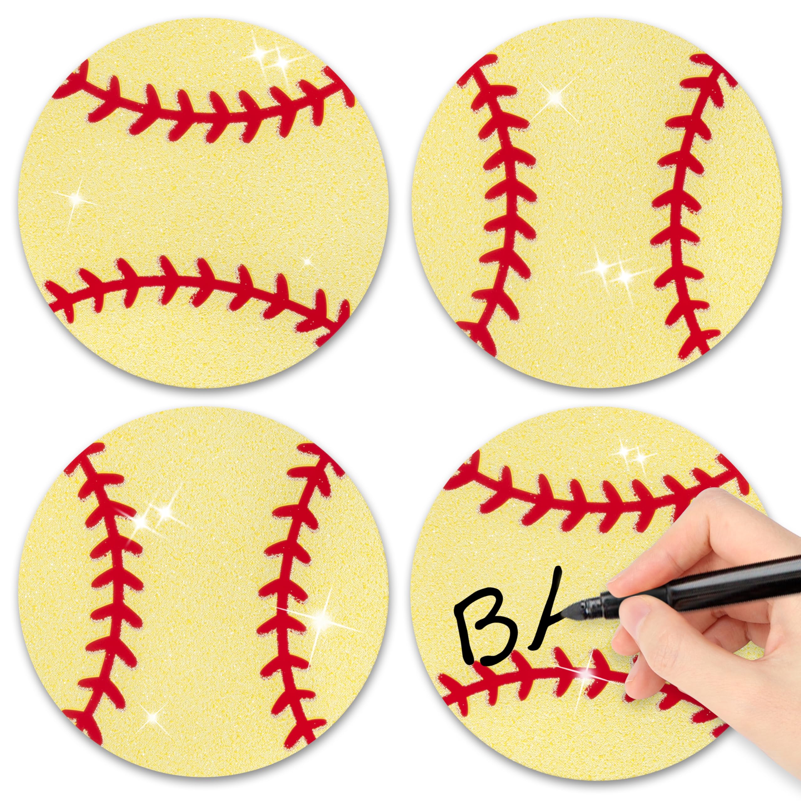 Glitter Softball Cutouts- 100Pcs Sport Ball Cut Outs Bulletin Board Softball Shape DIY Paper Cuts Party Decorations for Sports Theme Party Baby Shower