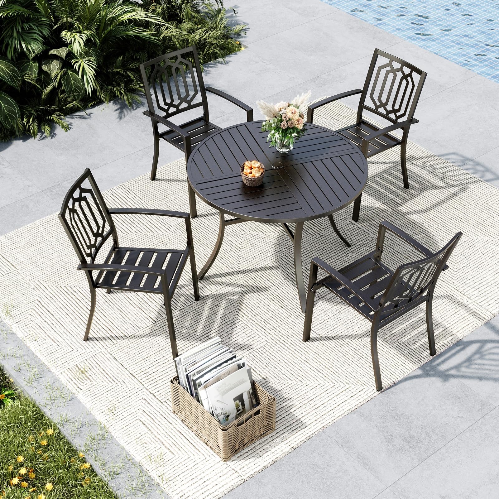 MFSTUDIO Round Outdoor Dining Set for 4