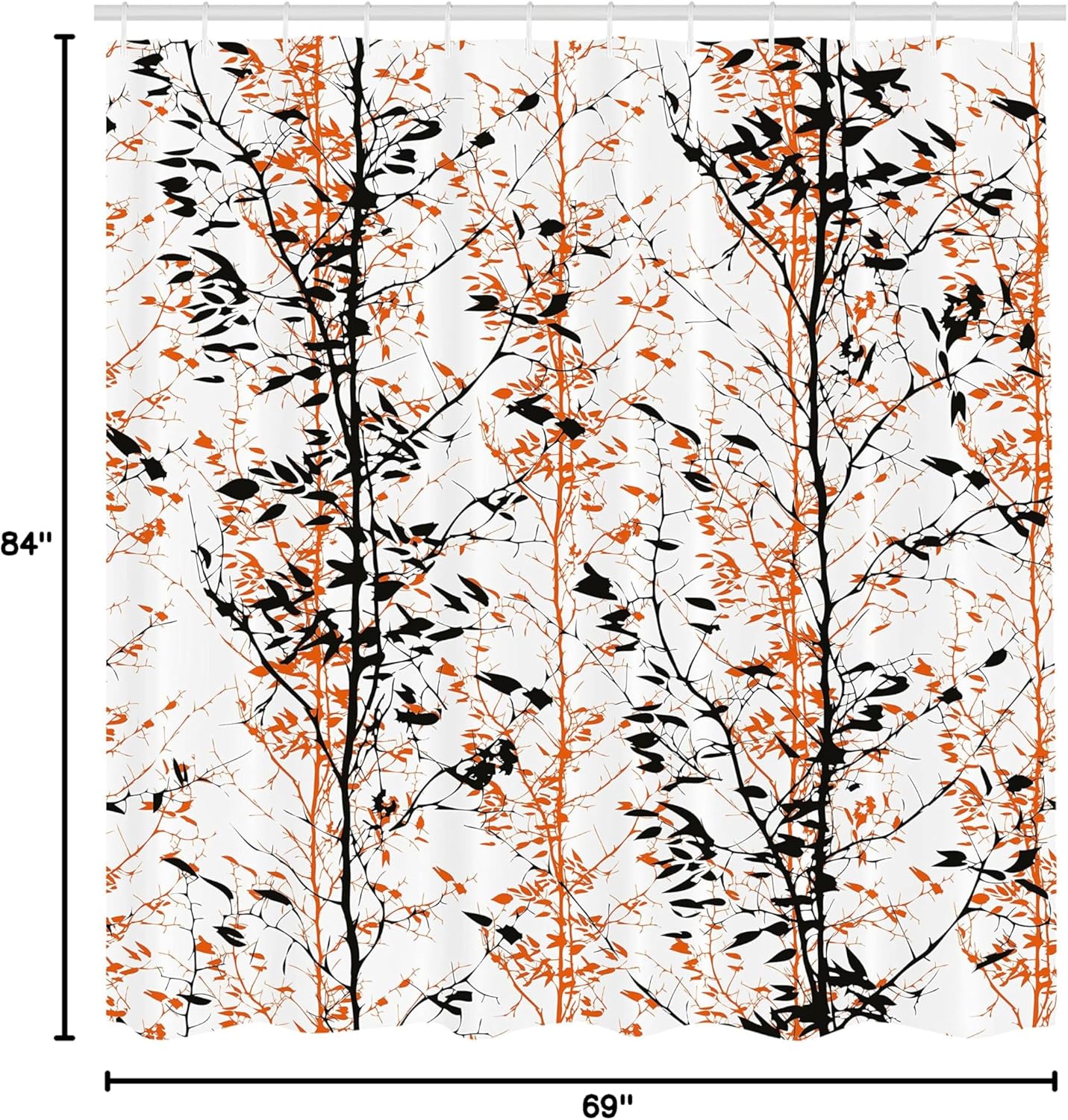 Ambesonne Modern Shower Curtain, Forest Illustration with Trees Silhouettes Branches Hand Drawn Print, Cloth Fabric Bathroom Decor Set with Hooks, 69" W x 84" L, Orange Black