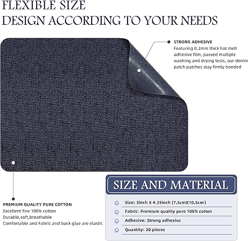 Vista 102 de KING MOUNTAIN Parche de reparación termoadhesivo, paquete de 20 piezas, parche de reparación termoadhesivo 100% algodón, 3 x 4-1/4 con pegamento