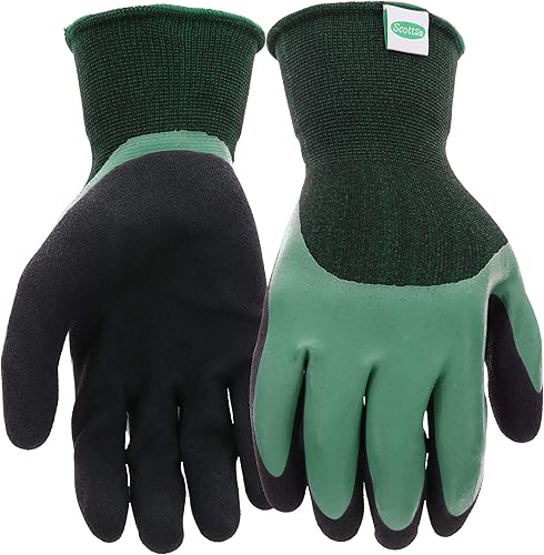 Scotts Guantes de trabajo de látex con doble inmersión para hombre, resistentes al agua, excelente agarre, resistentes a la abrasión, verdenegro,