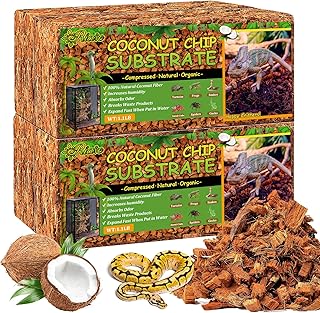Riare 4 Pack Natural Coconut Chip Substrate for Reptiles- Compressed Coconut Husk Reptiles Bedding, Coco Husk Chip Terrarium Substrate for Snakes, Tortoises, Ball Python, Frogs, Bearded Dragon, Lizard