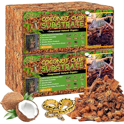 Riare 4 Pack Natural Coconut Chip Substrate for Reptiles- Compressed Coconut Husk Reptiles Bedding, Coco Husk Chip Terrarium Substrate for Snakes, Tortoises, Ball Python, Frogs, Bearded Dragon, Lizard