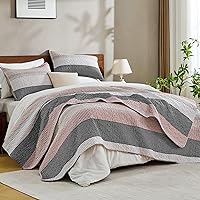 Vista 86 de Andency - Juego de ropa de cama Queen, edredón de patchwork azul mineral, 3 piezas, colcha de verano a rayas ultra suave y ligera, juego