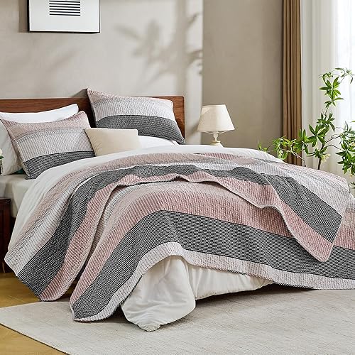 Miniatura 86 de Andency - Juego de ropa de cama Queen, edredón de patchwork azul mineral, 3 piezas, colcha de verano a rayas ultra suave y ligera, juego de 18 -