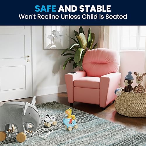 Miniatura 177 de Flash Furniture Chandler LeatherSoft - Silla reclinable para niños con portavasos y reclinable de seguridad, silla reclinable contemporánea para