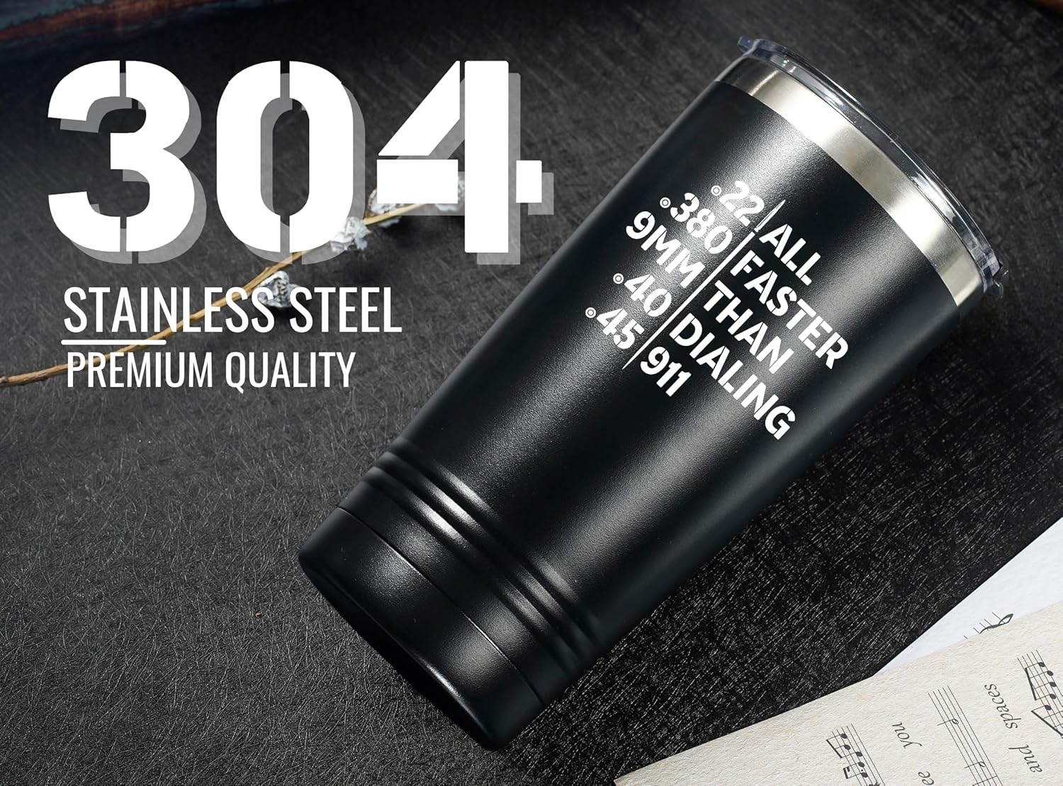 Onebttl Gun Lover Gifts for Men, 20oz Stainless Steel Tumbler with Spill-Proof Lid and Straw, Gifts for Gun Enthusiast & Lovers, Gun Related Sayings Stuff, Gifted Box Included, Black- Faster - Image 4