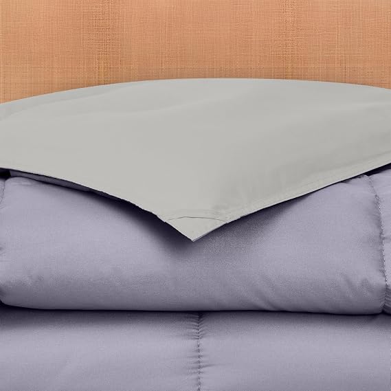 Amrapur Overseas Goose down duvet, alternative microfiber, quilted reversible twin. Amethyst/Silver