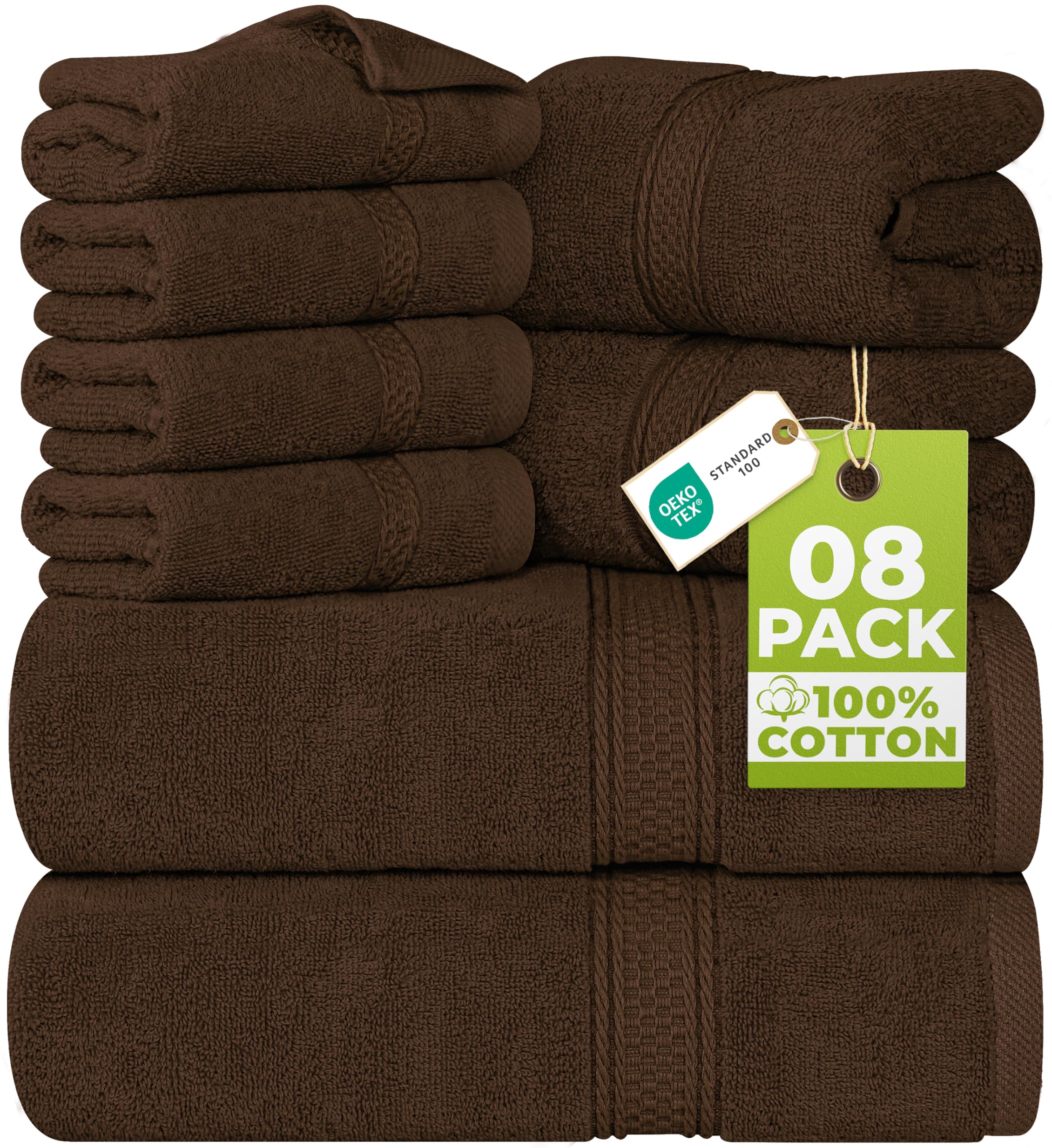 Utopia Towels 8 Piece Towel Set - 2 Bath Towels, 2 Hand Towels and 4 Washcloths Cotton Hotel Quality Super Soft and Highly Absorbent (Brown)