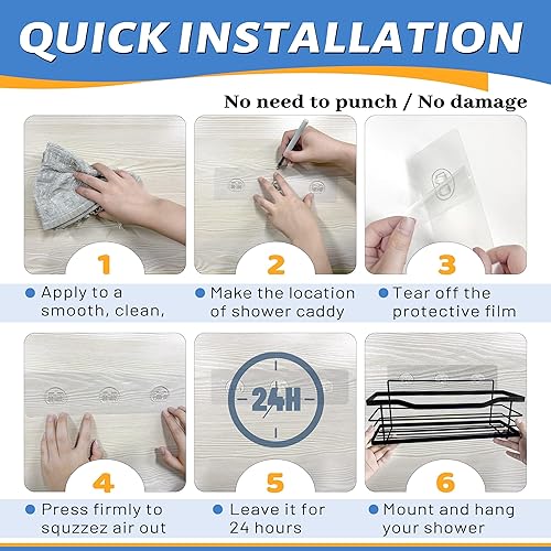 Miniatura 7 de BTSD-home Organizador de ducha para baño, paquete de 2 estantes de ducha a prueba de óxido, estantes de ducha adhesivos con 4 ganchos, acero