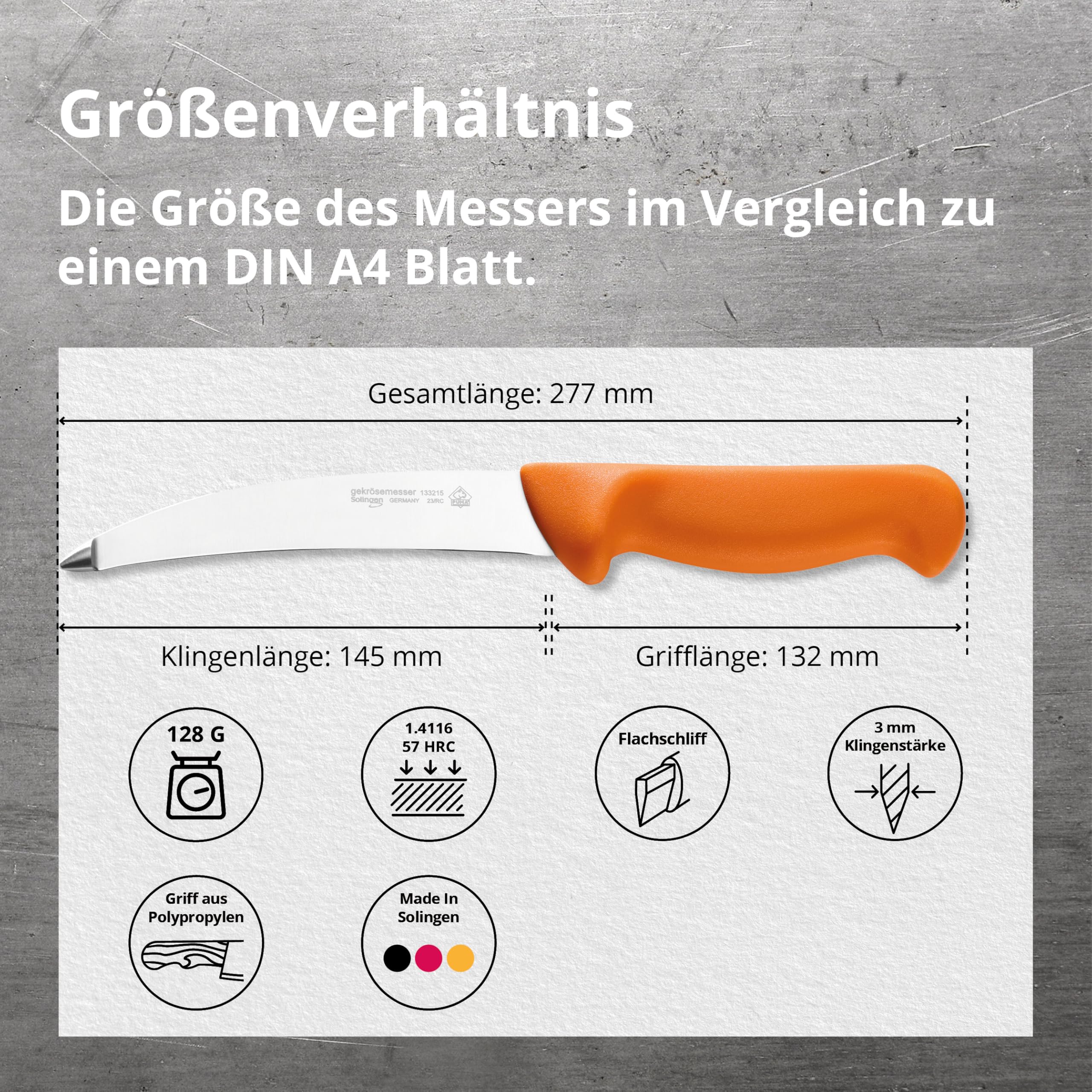 PUMA – Gekrösemesser - abgerundete Klingenspitze zum sicheren Aufbrechen - 145mm Klinge aus deutschem Stahl 1.4116 - 57 HRC - Gefertigt in Solingen (Art.Nr.: 133215)