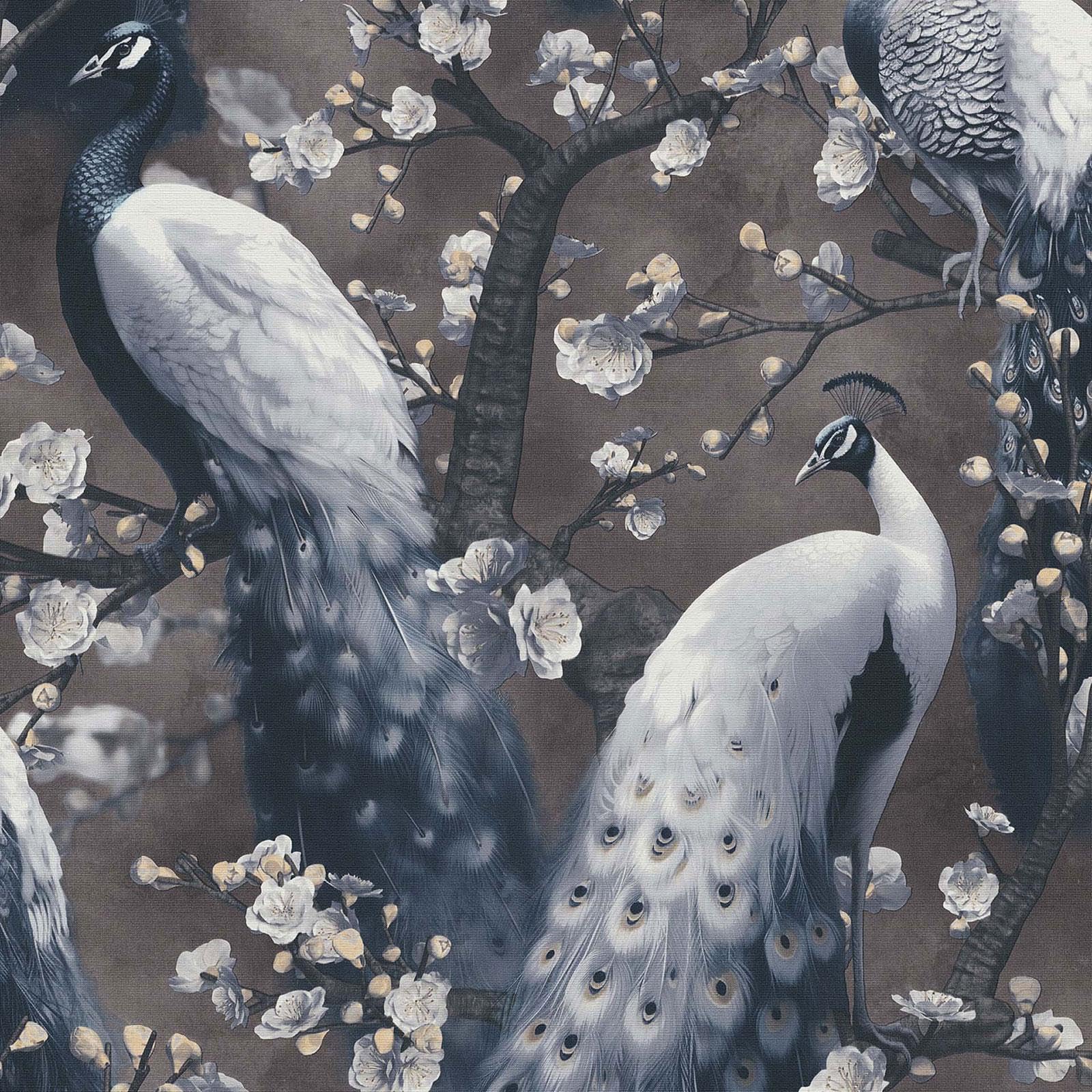 Erismann Peacock Black Wallpaper Flowers Birds Textured Paste The Wall Vinyl