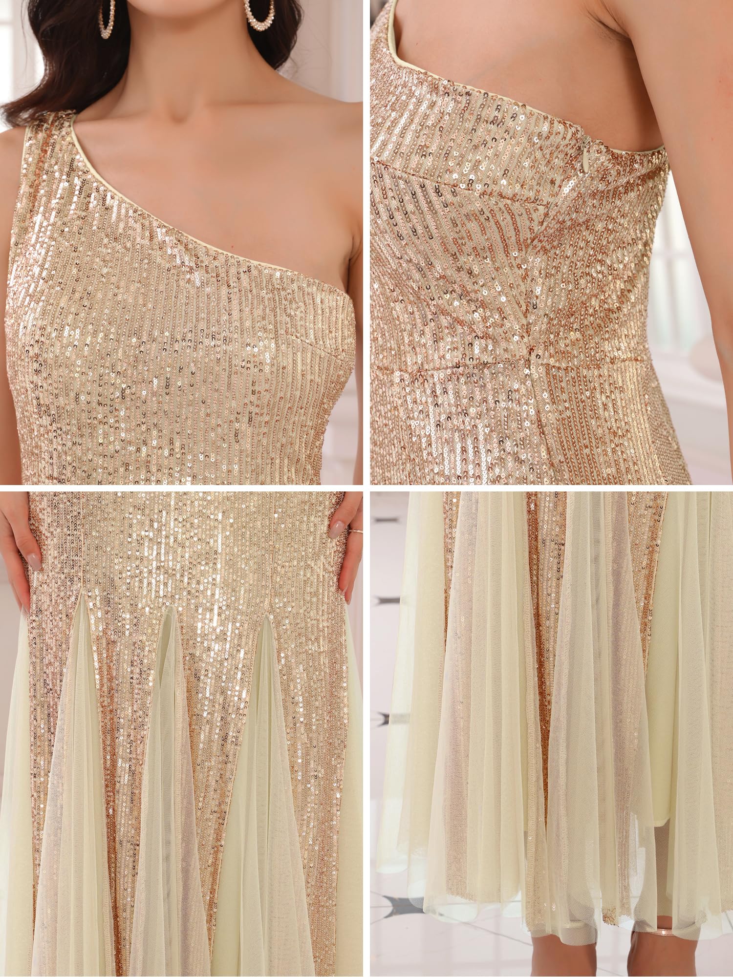 Donna 2025 Paillettes Spalla Singola Abito da Ballo | Design con Paillettes Lucenti Bagliore per Serata Festa e Nozze Scelta Sformale Stupefacente