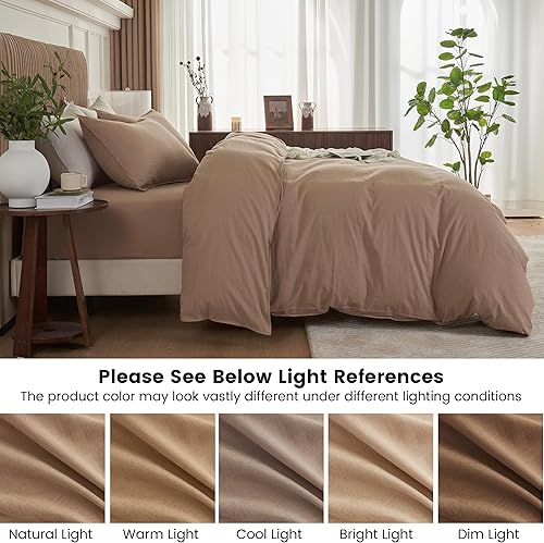 Miniatura 6 de BISELINA Juego de funda de edredón de lino francés de 3 piezas con cierre de cremallera oculto, mezcla de lino natural y algodón, color sólido,