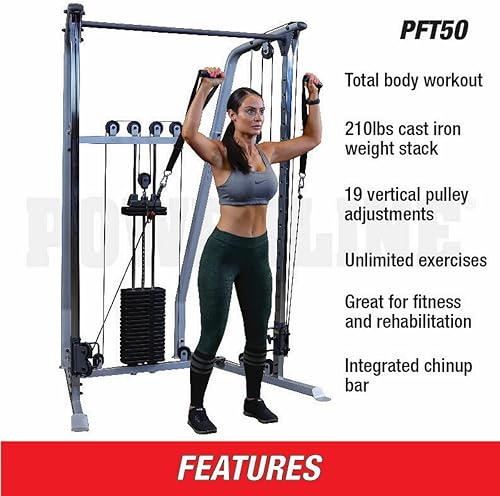 Miniatura 3 de Powerline (PFT50) Entrenador funcional por Body-Solid - Equipo compacto de gimnasio de doble polea con pila de peso de 210 libras, poleas giratorias