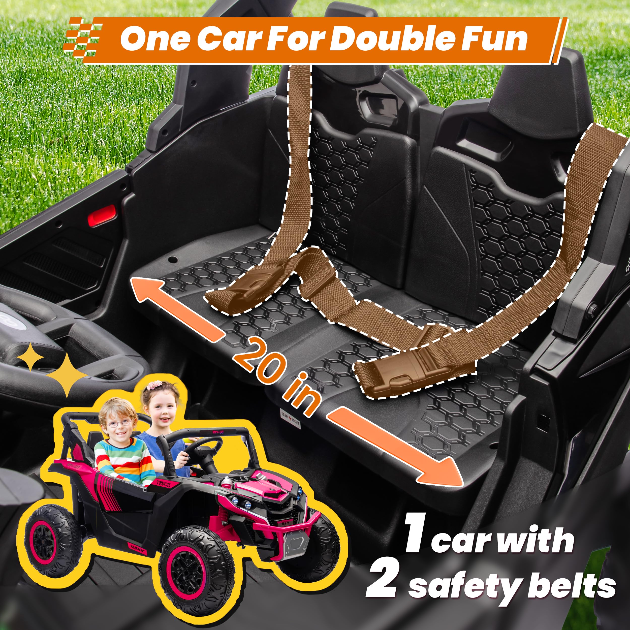 ANRLI 24V Ride on Car 2 Seater Ride on Toys for Big Kids 4WD 4X200W Off-Road Powerful UTV Ride on Truck Electric Vehicle Birthday Gift for Boys & Girls Ages 3-8, Red - 4