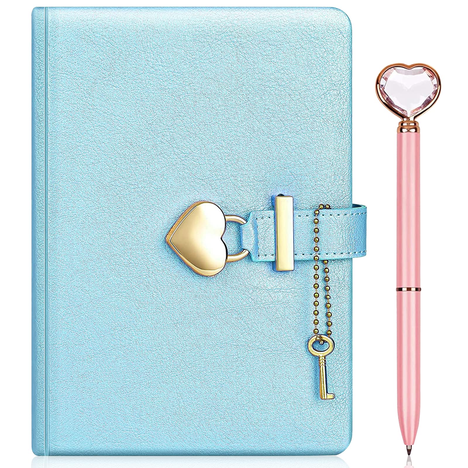 Heart Shaped Lock Diary with Key+Heart Pen Set,PU Leather Journal