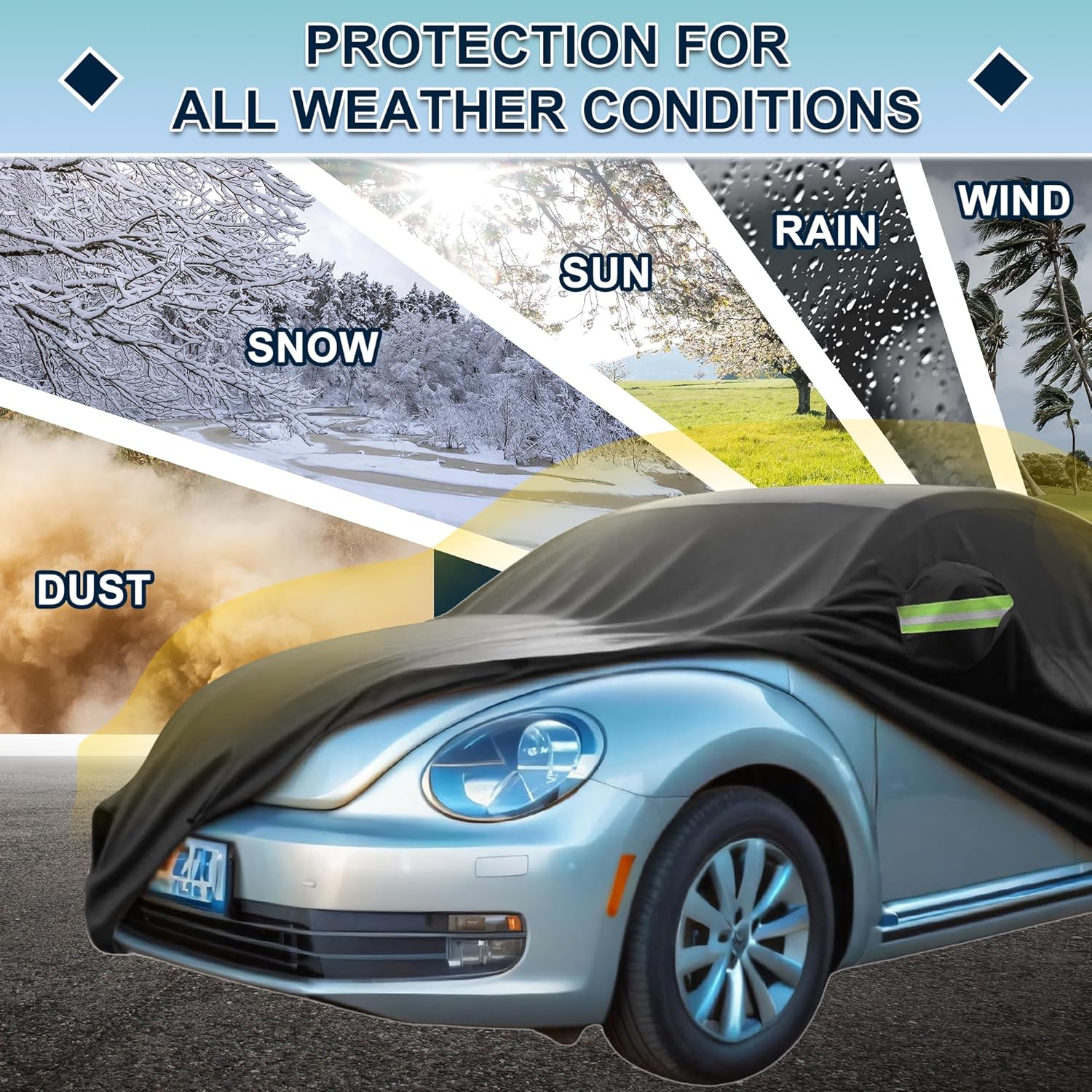 Car Cover Waterproof Custom Fit for Volkswagen Beetle 1960-1980 All Weather for Automobiles Outdoor Snow Sun Dust UV Protection Full Exterior Cover with Door Zipper