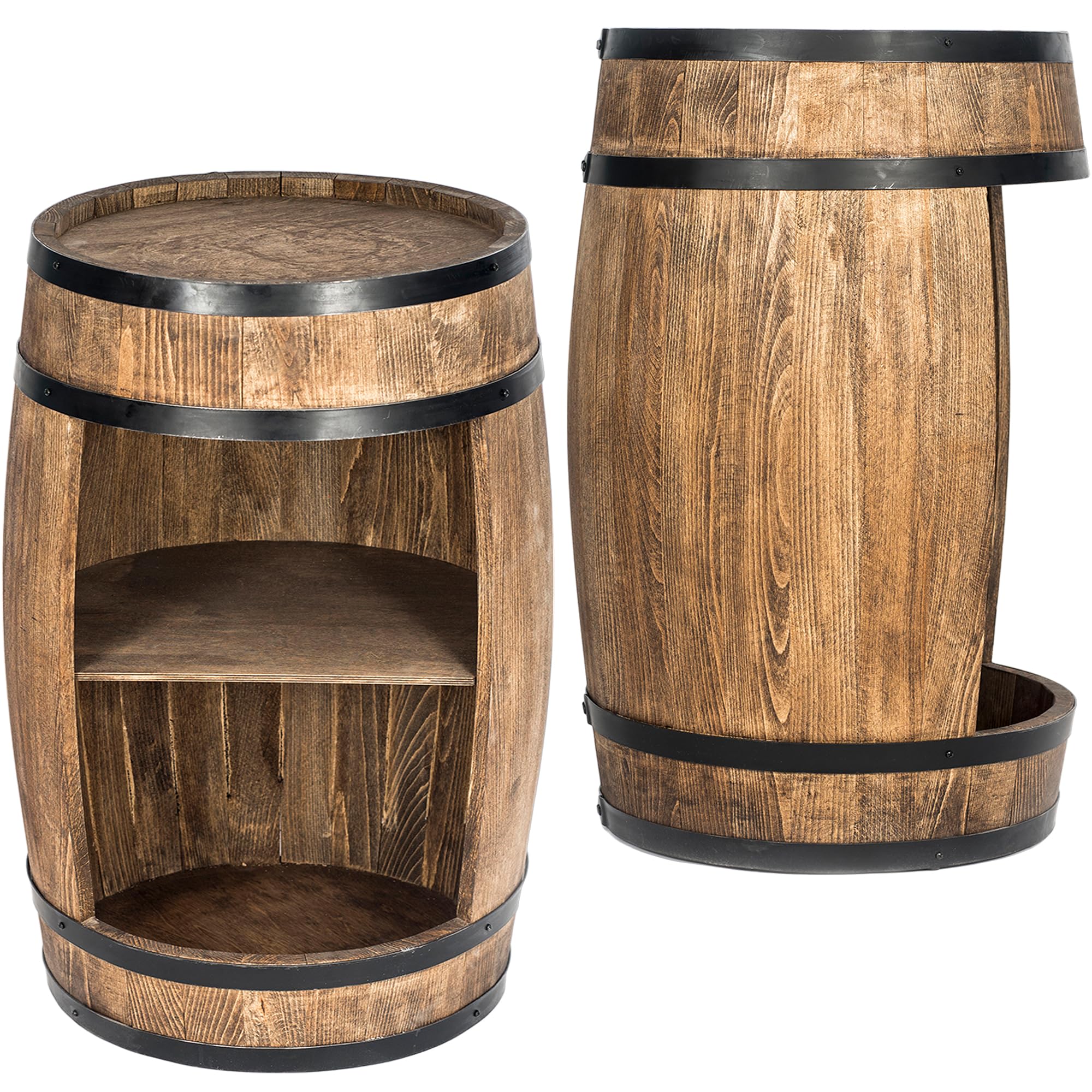 weeco Mobiletto bar a barile in legno con illuminazione a LED RGB, Minibar a forma di botte. Armadietto con ripianoper vini whisky - botte tavolo.Un uomini, Botte per Vino (wengé)