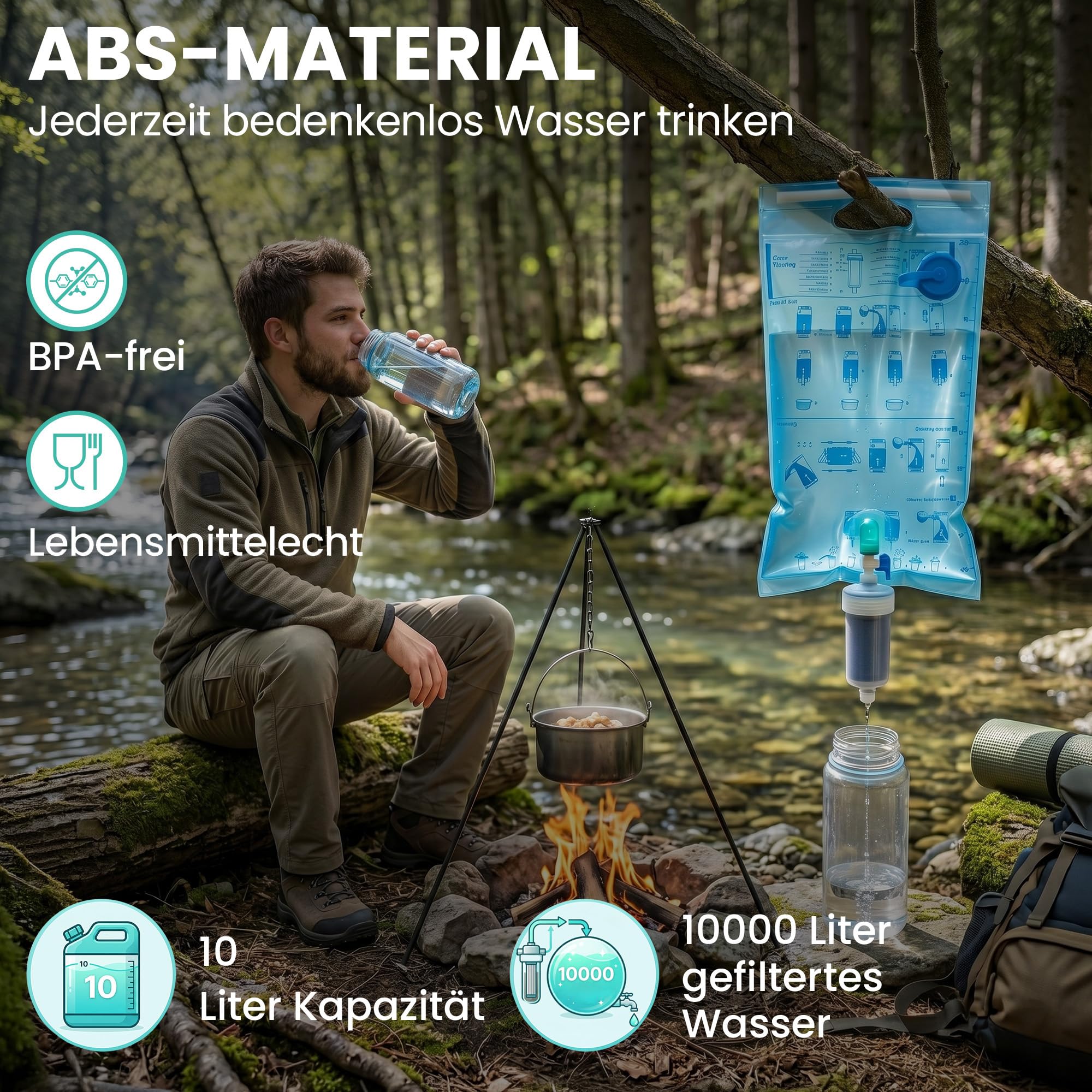 Extralink Filtre à Eau Gravité Poche 10L Membrane UF 0,01µm Camping Survie