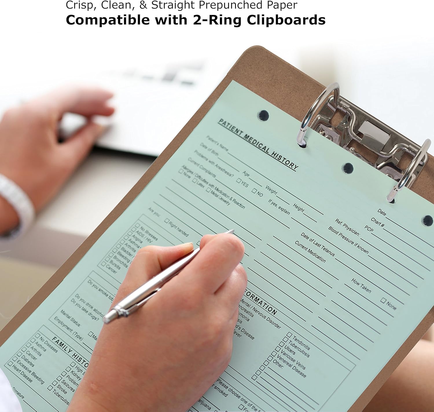 PrintWorks Professional Pre Punched Paper, 5 Hole Punch Top For Top Punch Binders & 2 Ring Clipboards & Fastener File Folders, 8.5 x 11, 20 lb., 500 Sheets, Green (04335)