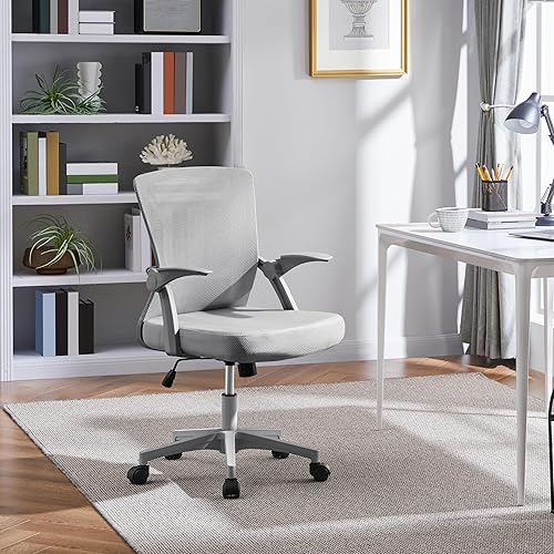 Miniatura 7 de Yaheetech Silla de oficina de malla, silla giratoria de escritorio, silla de computadora con brazos abatibles, altura ajustable, soporte lumbar,