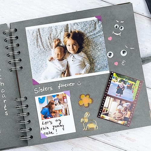 Miniatura 6 de Bstorify Álbumes de fotos cuadrados para álbumes de recortes, 60 páginas (8 x 8 pulgadas), papel grueso gris, tapa dura, esquinas de metal, cierre