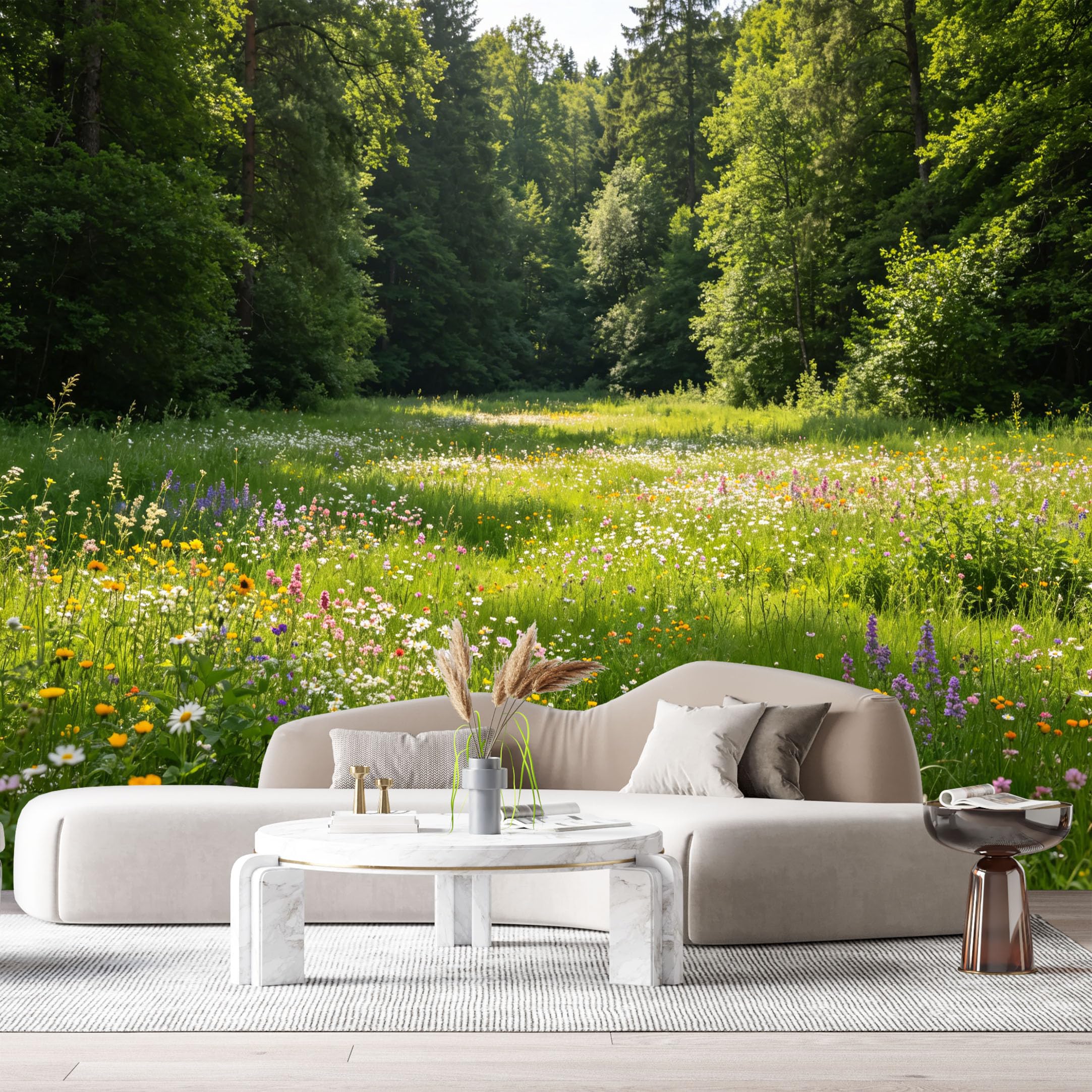 Custom Size Wall Murals Forest Landscape Botanical Wildflower Meadow Sunlight SelfAdhesive Wall Fabric Removable Large Wallpaper for Photo Living Room
