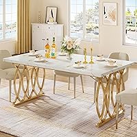 Tribesigns 63" Modern Faux Marble Dining Table for 4-6, Gold Geometric Legs, Kitchen & Dining Room Table